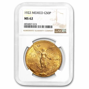 1922 Mexico Gold 50 Pesos MS-62 NGC - Picture 1 of 3