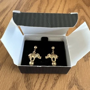 Avon Good Fortune Elephant Dangling Earrings Gold Tone 1990's - Picture 1 of 4