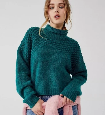 Free People Bradley Turtleneck Chunky Sweater Alpine Green Size Large Boho  NEW - Image 1 of 4