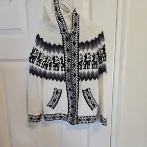Handmade in Peru Alpaca Sweater Hoodie Kids s/m Full Zip. white and black - Picture 1 of 4