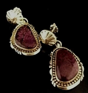 Native American Navajo Sugilite Sterling Silver Signed Earrings By Elouise Kee - Picture 1 of 11