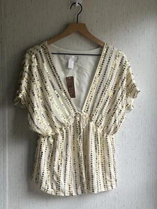 Neu mit Etikett weiche Umrandung Seide Pailletten Kimono vorne zum Binden Bluse M - Bild 1 von 5
