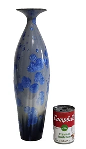 Tall Signed Bill Campbell Gray & Blue Crystalline Pottery Vase 15.5" x 4" - Picture 1 of 24