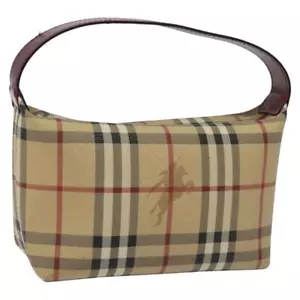 BURBERRY Nova Check Hand Bag PVC Beige Silver Auth 114739 - Picture 1 of 20