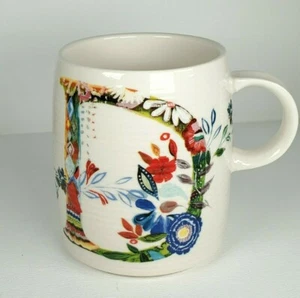 New Anthropologie "D" Monogram Letter Coffee Tea Mug White, Starla M. Halfmann   - Picture 1 of 5