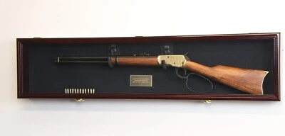 Gun Display Case Cabinet Long Rifle Cherry & Black Wood Shotgun Shadow Box 54" L - Image 1 of 4