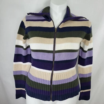 Cárdigan a rayas DressBarn SUÉTER para mujer talla M púrpura tostado verde crema Foto 1 de 4