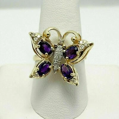 2 CT Oval Lab Created Amethyst Butterfly Engagement Ring 14K Yellow Gold Plated - Image 1 of 4