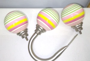 Pottery Barn Kids Pink Green Stripes Ceramic Curtain Finials And 1 Hold Back - Picture 1 of 12