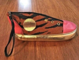 Patch NYC By Ross & Carney Gold Pink Zebra Print Sneaker Clutch Case Wristlet - Picture 1 of 12
