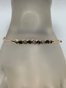 VINTAGE massiver 14K Gelbgold Saphir & Diamant Akzente Damen ARMREIF Armband - Bild 1 von 19