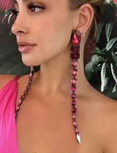 Extra Long Drop Beaded Earrings Red Tassel Big Earrings For Women Dangle 7" - Picture 1 of 9