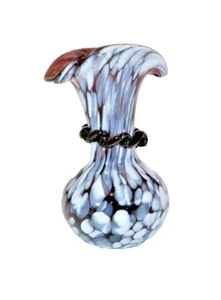 Mini Amethyst & White Splatter 5" Glass Pitcher Vase Glass Art Hand Blown - Picture 1 of 11