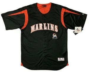 True Fan MLB Miami Marlins Baseball Trikot Knopf Herren Größe Large schwarz - Neu mit Etikett - Bild 1 von 5