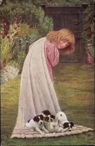 PUPPIES Being Pulled on a Blanket; Artist Postcard W.H. Gore, The Funny Exit; NM - Picture 1 of 2
