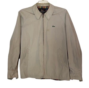 Vintage Izod Lacoste Alligator Bomber Jacket Zip Size XL Tan Plaid Lined READ - Picture 1 of 9