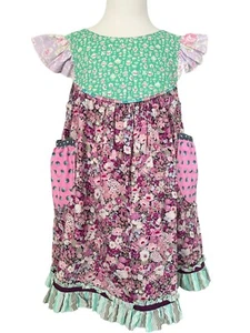 Matilda Jane Girls Platinum Spot Of Tea Floral Flutter Dress EUC Size 6 # 3/12 - Picture 1 of 4