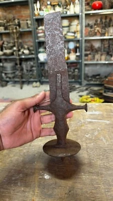 Vintage Hand Forged Iron Mughal Period Sword Hilt Handle With Half Blade Dagger - Image 1 of 4