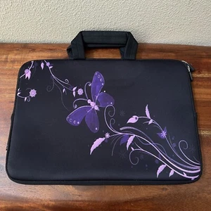 Richen Neopren gepolsterte 15"" Laptop-Hülle mit Reißverschluss Schmetterling Blumen schwarz lila - Bild 1 von 7