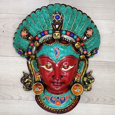 Kumari Girl Mask 9" Carving handmade Wall hanging Sculpture wall Décor Religious - Image 1 of 4