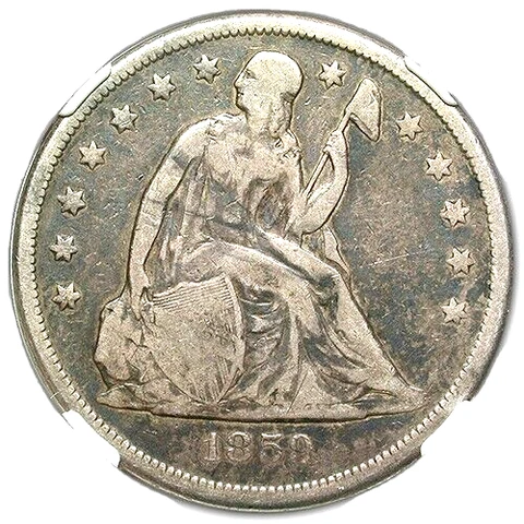 1859-O LIBERTY SEATED $1 NO-MOTTO NGC F12 NICE CIRC NEW ORLEANS MINT NO MOTTO $ Cover