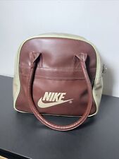 Vintage Nike Swoosh Brown Faux Leather Zip Up Duffle Bag 13”x11.5”x6.5” 80s 90s