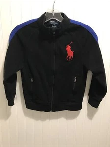 Boys Polo by Ralph Lauren Cotton Fleece Full Zip Front Jacket Top Black Size 7 - Picture 1 of 5