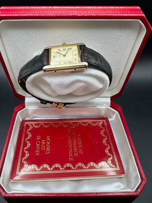 Reloj Cartier Must Tank esfera marfil índice romano Vermeil 21 mm cuarzo unisex 175079 Foto 1 de 4