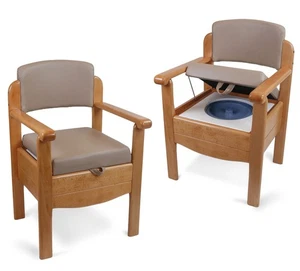 Wooden Commode Chair Discreet Bedroom Living Room Padded Seat in Pebble Grey - Picture 1 of 14