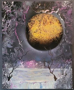 Pintura al óleo original 11x14" - Luna gótica bosque nocturno - artista suspirado - Imagen 1 de 1