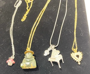 4 Gold and Silver Pendant Chain Necklace With Pendants rhinestones Jade buddha - Picture 1 of 6