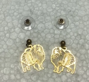 Pomeranian Dog Gold Tone Earrings Pierced Ear 1” New - Picture 1 of 3
