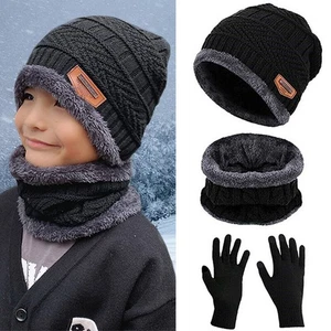 3 PIEZAS Niños Invierno Cálido Sombrero Bufanda Guantes Conjunto Niños Niñas Polar Gorro Gorra Esquí Reino Unido - Imagen 1 de 7