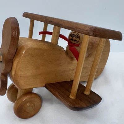Handmade VTG Wooden Flying Ace Biplane - Image 1 of 4