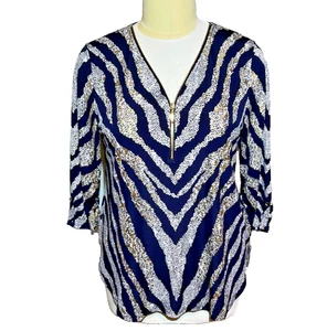 JM Collection Zip Front Gold Speck Zebraesque Tunic XXL - Picture 1 of 9