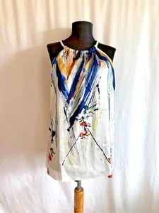 Top Halter Elie Tahari Moderno Abstracto Satinado Mezcla Seda - Talla Extra Grande - Imagen 1 de 5