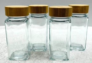 Tarros de especias de vidrio S/4 nuevos sin etiquetas con tapas de madera, 4 3/8" T x 1 3/4" W - Imagen 1 de 7