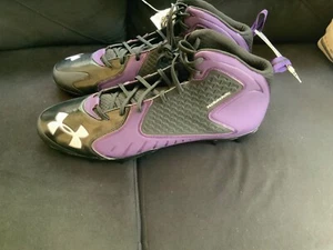 Under Armour Men’s Football Cleats Spikes ClutchFit 4D Foam SIze 16 Black Purple - Picture 1 of 7