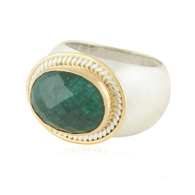 925 Матовое серебро, изумруд и золото заполненное проволока кольцо - Изображение 1 из 2