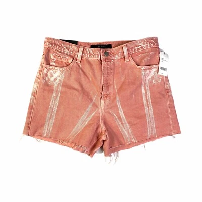 Pantalones Cortos Jean Marca J Jules Rojo Rosa Pintado Portal Corte Alto Nuevos con Etiquetas Talla 30 Foto 1 de 4