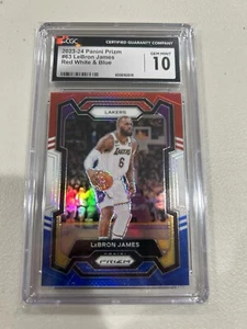 LeBron James 2023-24 Panini Prizm Red White Blue Prizm CGC 10-Lakers - Picture 1 of 2