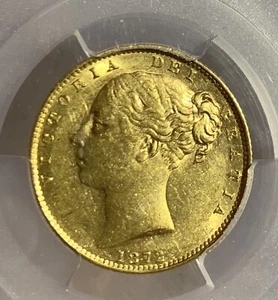 Great Britain Victoria gold Sovereign 1872 AU58 PCGS, S-3853B SHIELD DIE #26 - Picture 1 of 3