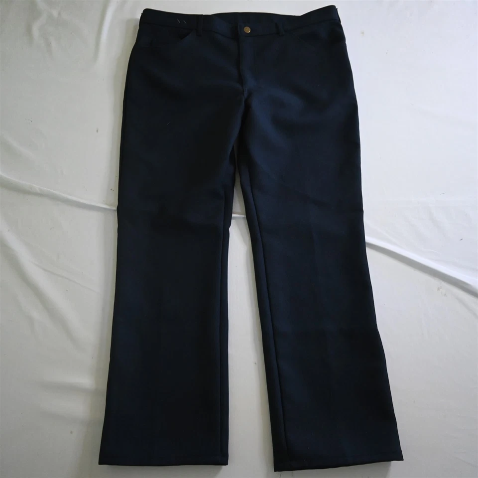 Vtg Lee 40x30 Navy Blue Polyester Rockabilly USA Made Boot Cut Jeans Pants - Image 1 of 4