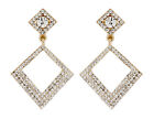 Clip On Earrings gold plated drop dangle earring with clear crystals - Anita