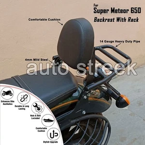 For Royal Enfield Super Meteor 650 Portapacchi Posteriore con Schienale, Nero - Foto 1 di 11
