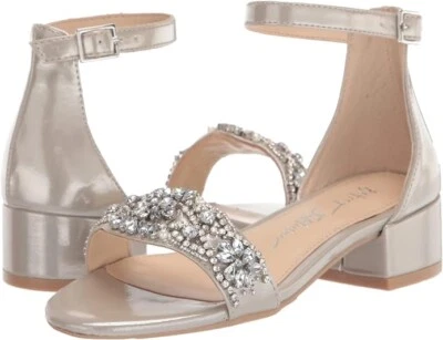 Betsy Johnson Girl's Cute Mel Block Heeled Sandal w/Embellishments, Silver, Sz 5 - Image 1 of 4