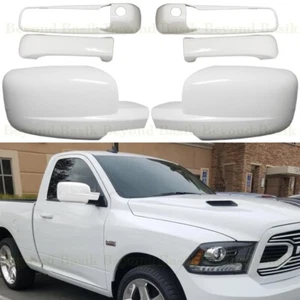 For 2009-2018 Dodge Ram 2 Door Handle COVERS 2KH+Mirrors NoTS PW7 BRIGHT WHITE - Picture 1 of 5