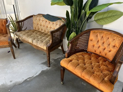 Barker  Bros Furniture Upholstered Umber Chairs Set 3 Vintage Regency Style Cover