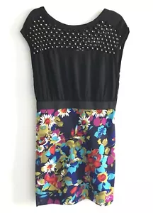 Vestido floral negro Free People para mujer talla M tachuelas elásticas cintura pulóver - Imagen 1 de 9