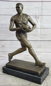 Rugby Football Player Athlete Real Bronze Metal Sculpture Statue Trophy Signed - Picture 1 of 10